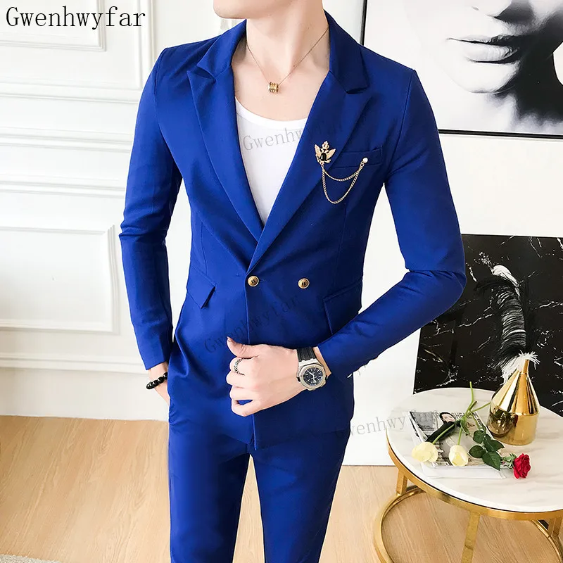 

Gwenhwyfar Men Male Suits Blazers Business Formal Dress Blazer Wedding Office Pants Set costume homme 2 Pieces Slim Suit