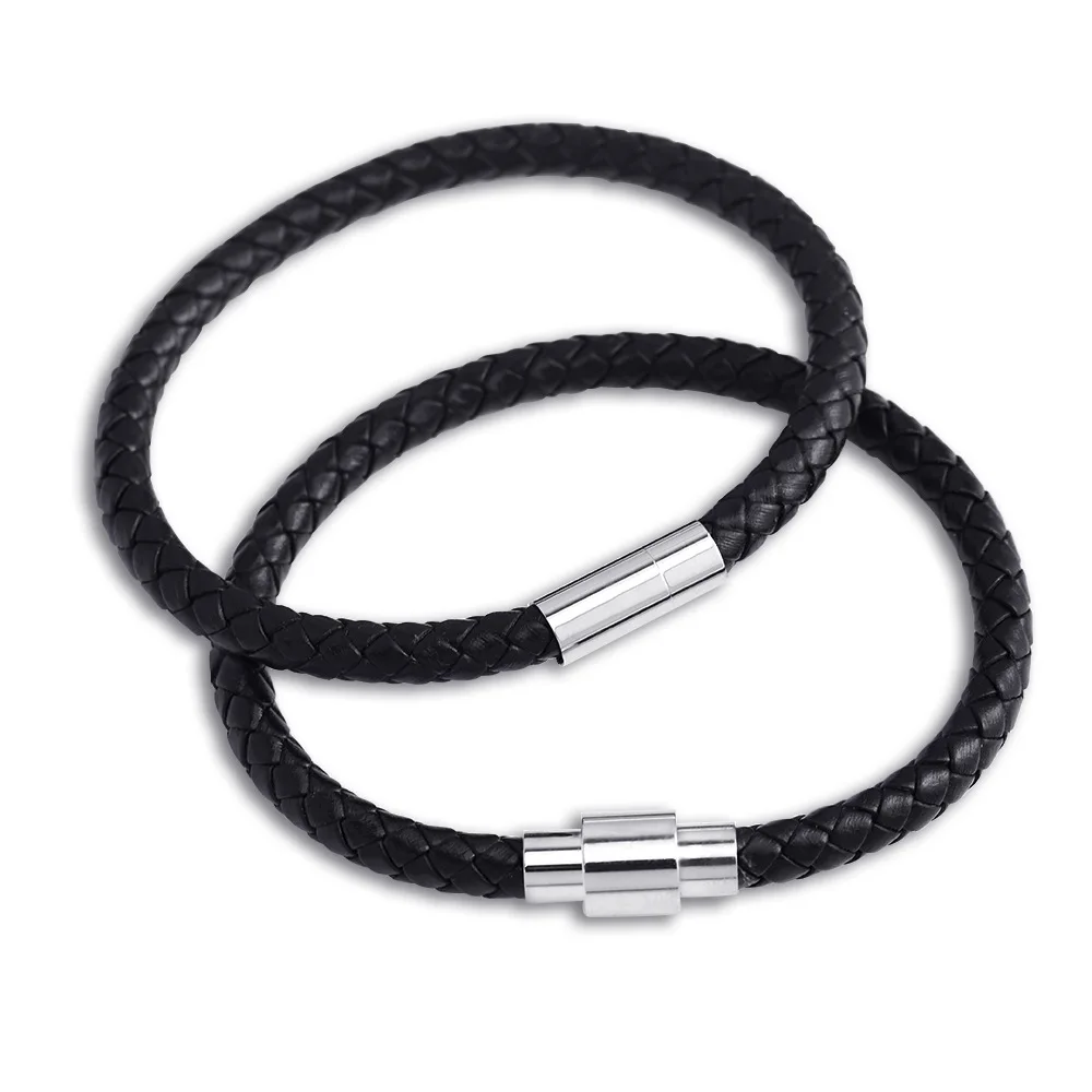 DIY Jewelry Accessories Stainless Steel Magnet Clasp Genuine Leather Black Bracelet Braided Rope Valentines Days Gift Bangle