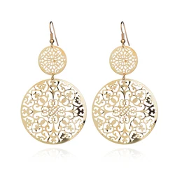 SUMENG 2024 New Fashion Simple Dangle Long Earrings For Women Classic Pattern Hollow Round Drop Jewelry Gifts