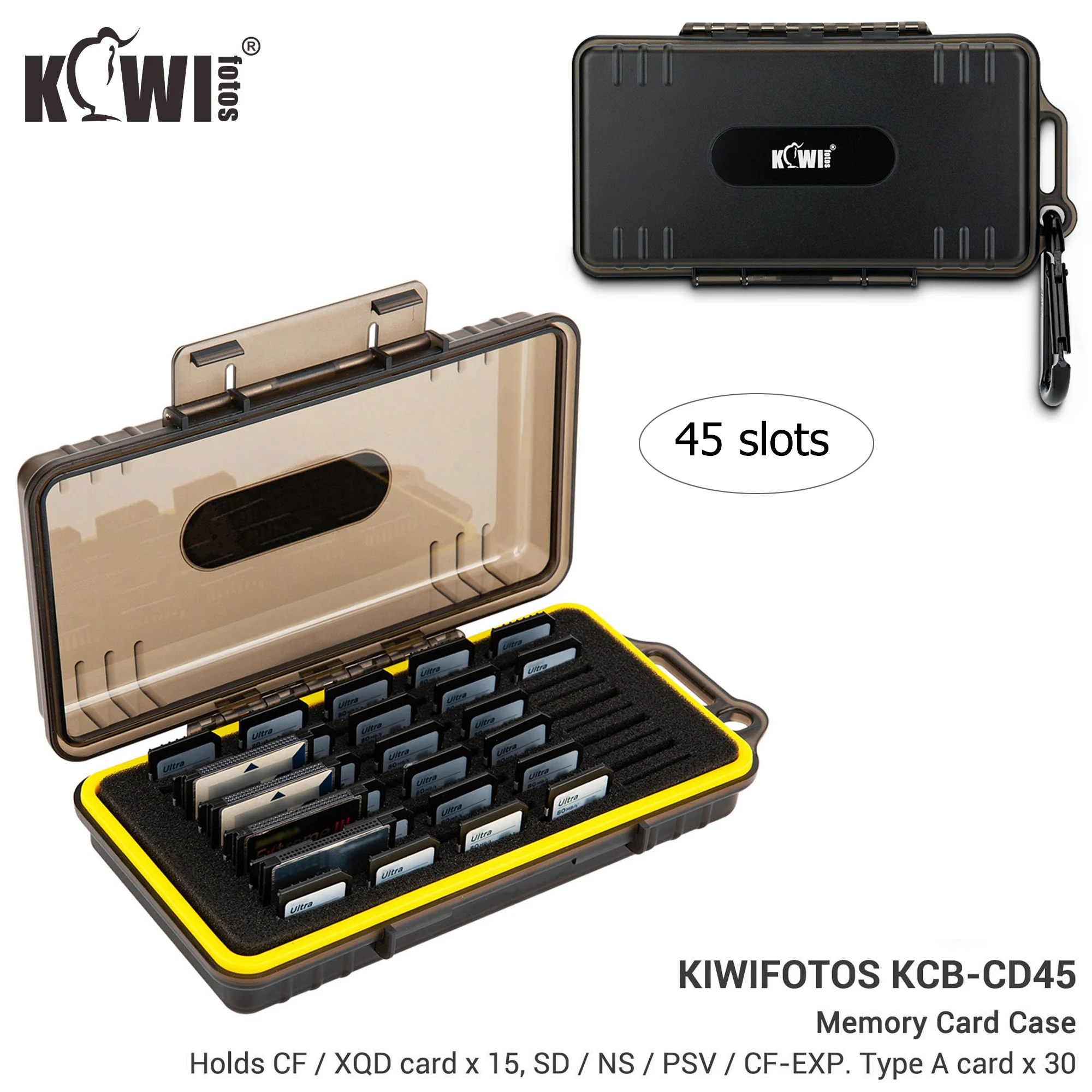 45 Slots Memory Card Case Holder Storage Box for 15 CF / XQD + 30 SD SDXC SDHC / NS / PSV / CF CFexpress Type A Card Organizer