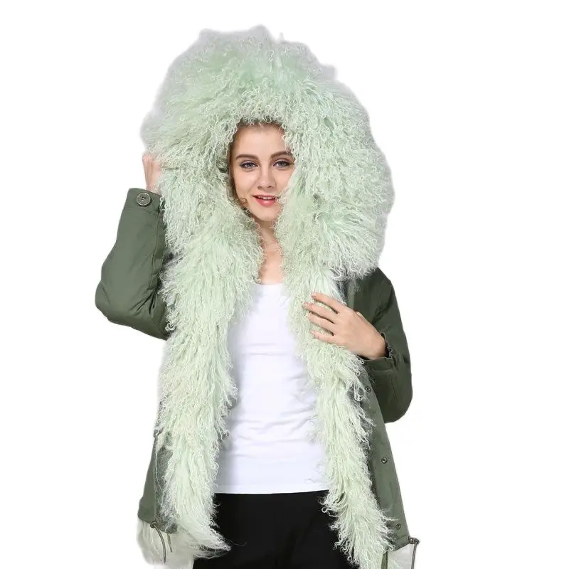 Green Mongolia Sheep Fur  For Ladies Wear, Short Real Lamb Fur For Women Parka Hoodies Wear,Fully Luxury Lamb Fur