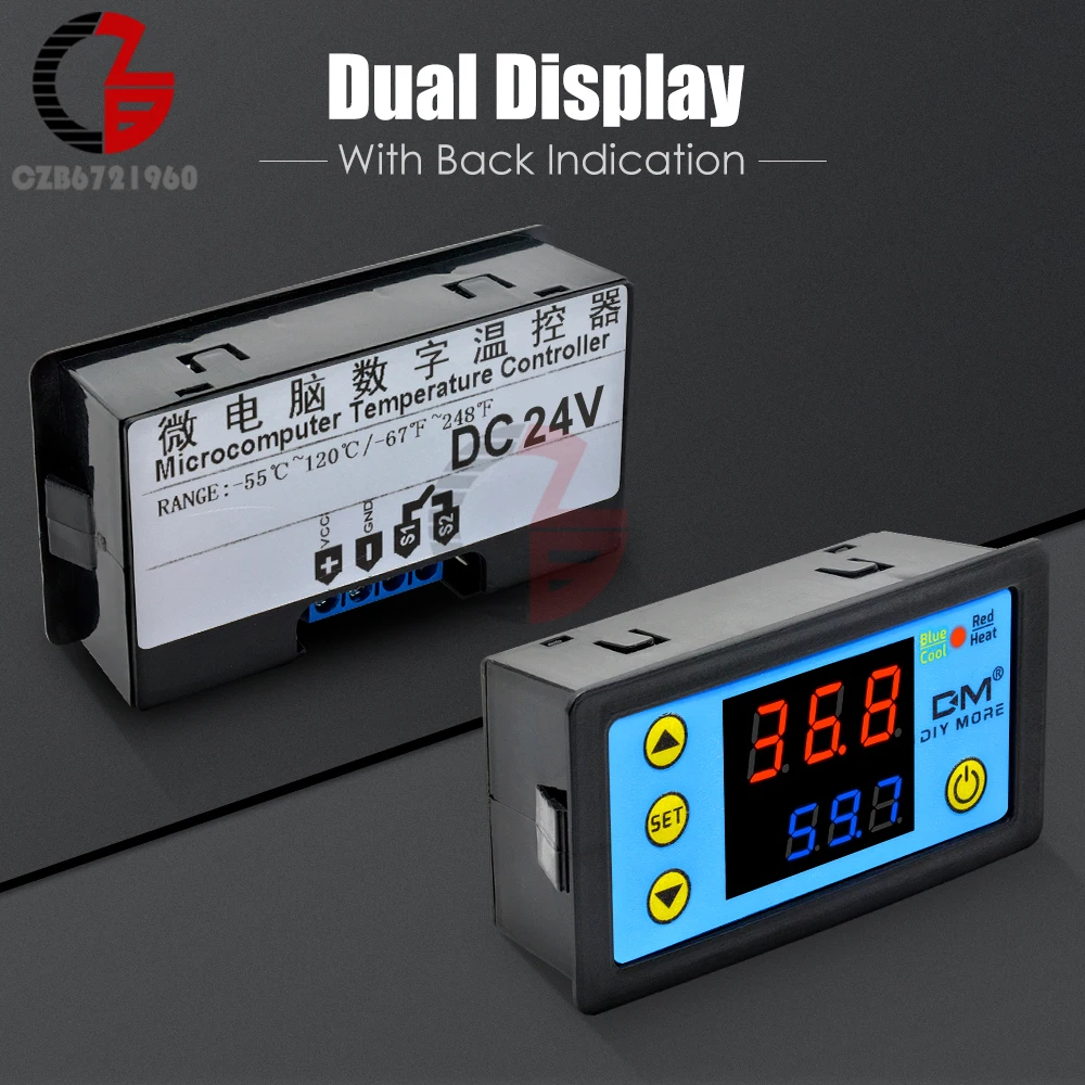 W3231 DC 24V Red Blue LED Digital Temperature Controller Thermostat Thermometer Indoor Refrigerator Thermal Control Regulator