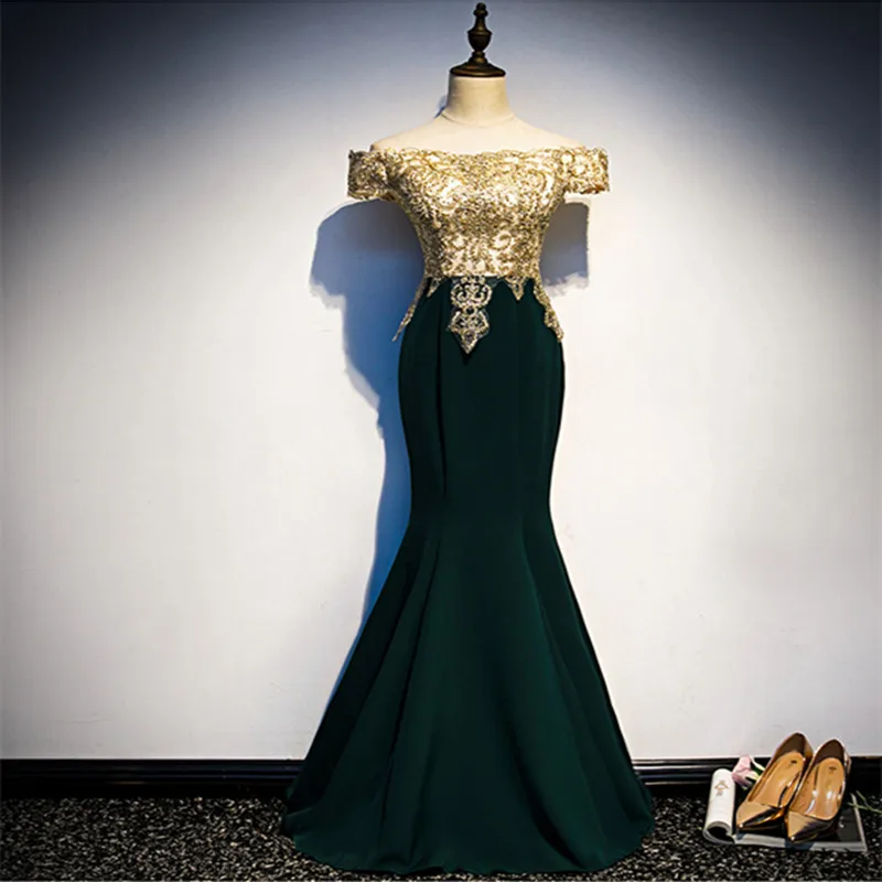 Robe de soirée sirène vert foncé, longue, col bateau, sexy, élégante, à la mode, 2020