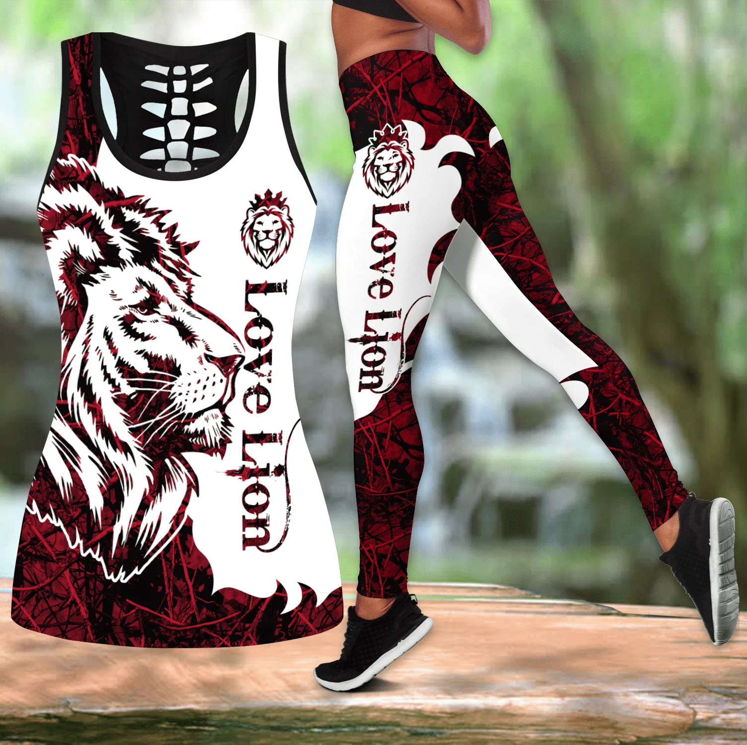 Beautiful Love lion Tattoo 3D All Over Printed Legging + Hollow Tank Combo Sexy Elastic Female Skinny Leggings DDK46