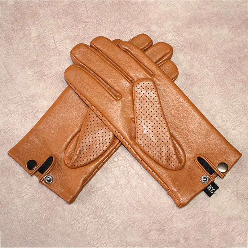 Summer Leather Driving Gloves Men\'s Sheepskin Touch Screen 2021 New Eyelet Breathable Thin Motorcycle Riding Driver Gloves