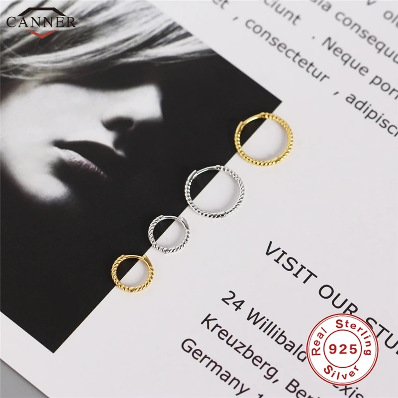 CANNER Simple Small 925 Sterling Silver Hoop Earrings for Women Men Twist Circle Gold Color Huggie Piercing Earings Jewelry Gift