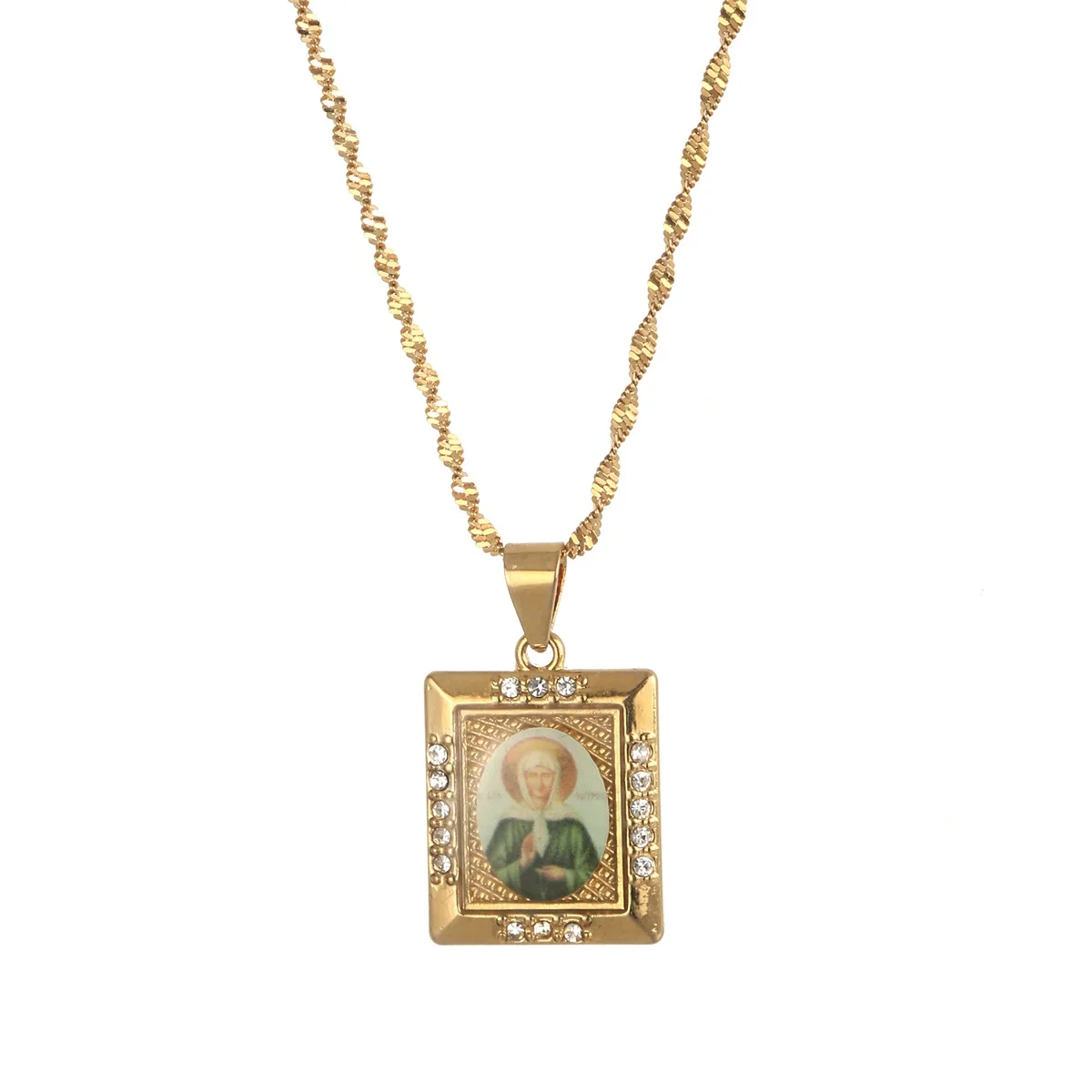 Saint Matrona the Blind of Moscow Necklaces St. Innocent Orthodox Church & Orthodox Pope Cross Pendant Jewelry Russia
