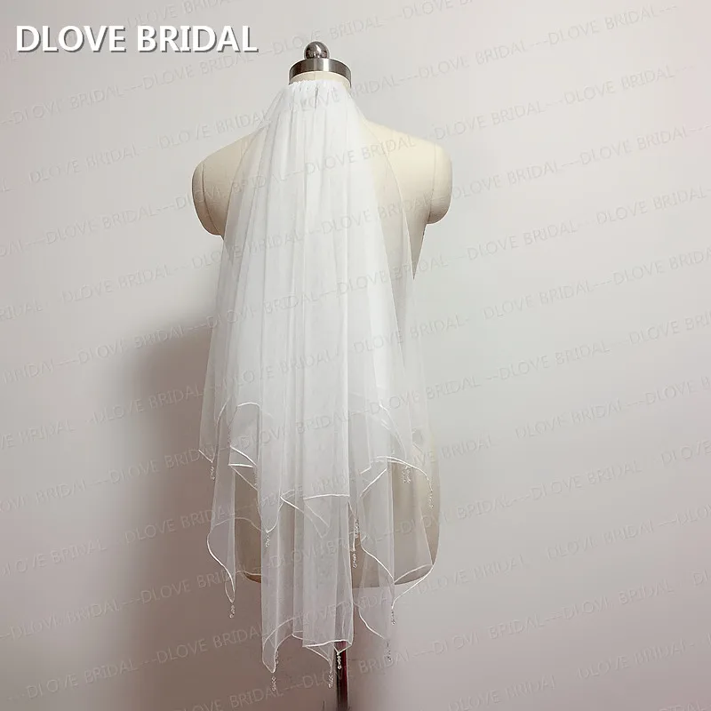 High Quality Two Layer Short Clear Crystals Bridal Wedding Veil with Comb