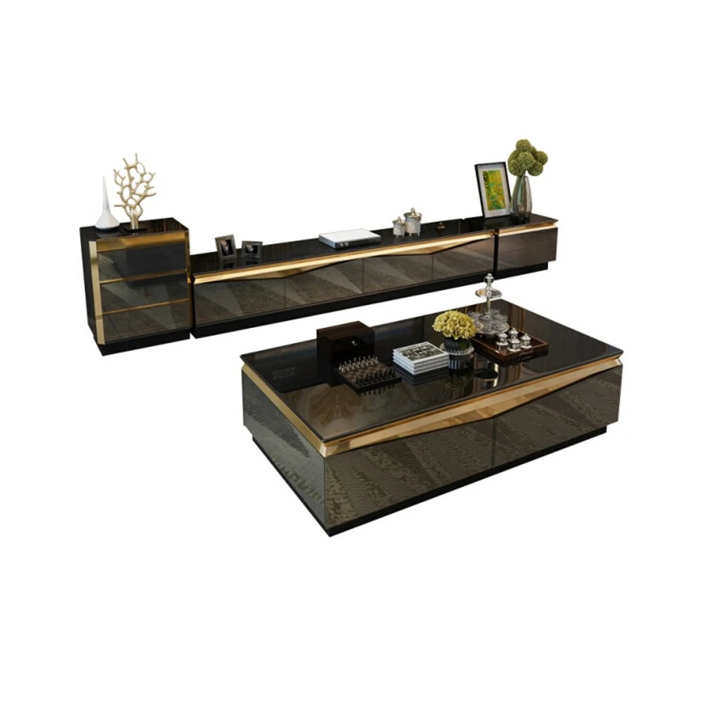 TV Stand modern Living Room TV monitor stand mueble stalinite gold stainless steel cabinet mesa+tv table+Coffee centro Table