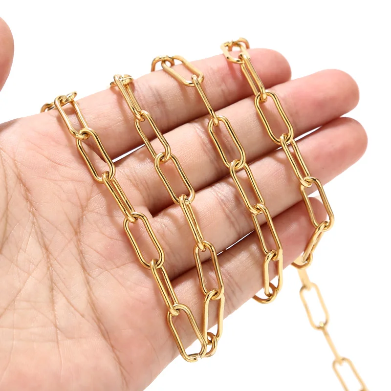 

7mm Width Golden Unwelded Stainless Steel Cable Chains Paper Clip Chain With Spool For Necklaces Jewelry Accessories DIY Making