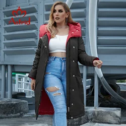 Astessere 2022 New Winter cappotto da donna lungo caldo parka moda giacca spessa con cappuccio bio-down Plus size abbigliamento femminile AT-6703