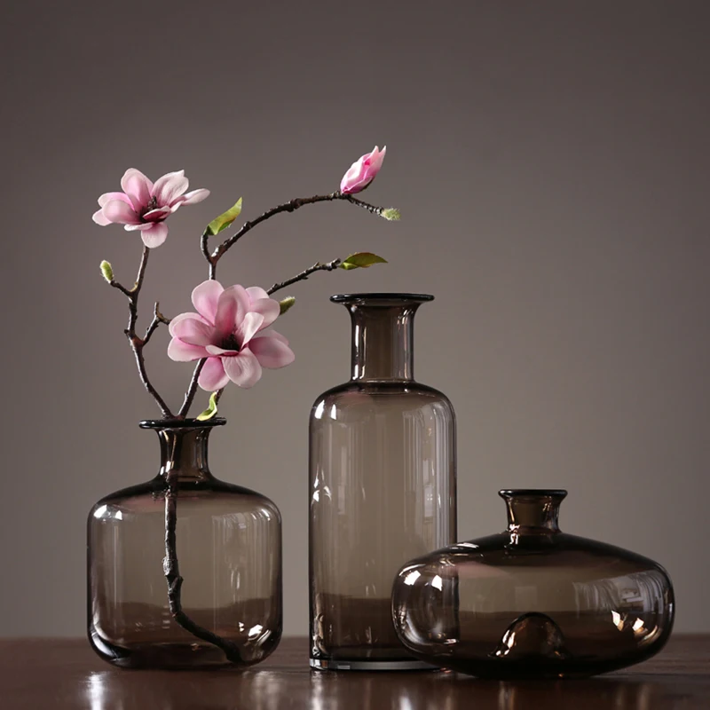 Nordic brown Colored Glaze Flower Vases Home Decoration Accessories Living Room Decor Decoration Household Transparent Vases