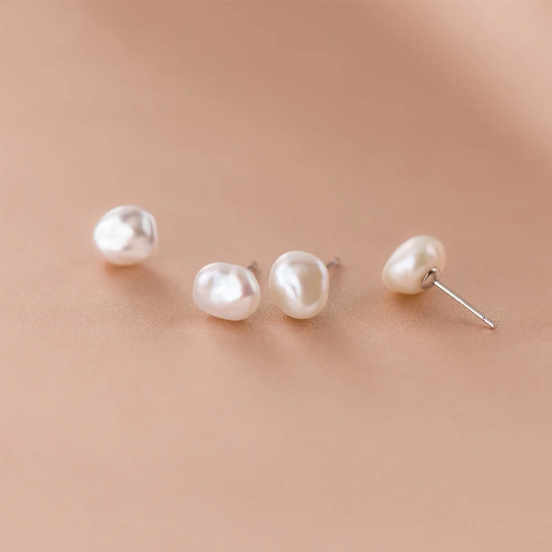 INZATT Real 925 Sterling Silver Irregular Pearl Stud Earrings For Fashion Women Fine Jewelry Punk Accessories