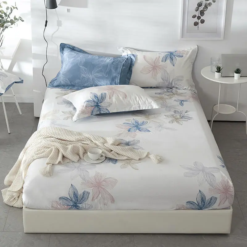 100% Cotton Flower Printing All-Inclusive Bed Sheet, Modern Minimalist Style High stretch Fitted Sheet, Skin-Friendly