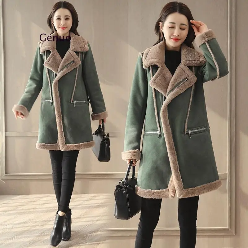 Deerskin Women Coat Long Winter Padded Lambswool Jackets Casaco Feminino Korean Warm Parka Chaqueta Mujer Outwear