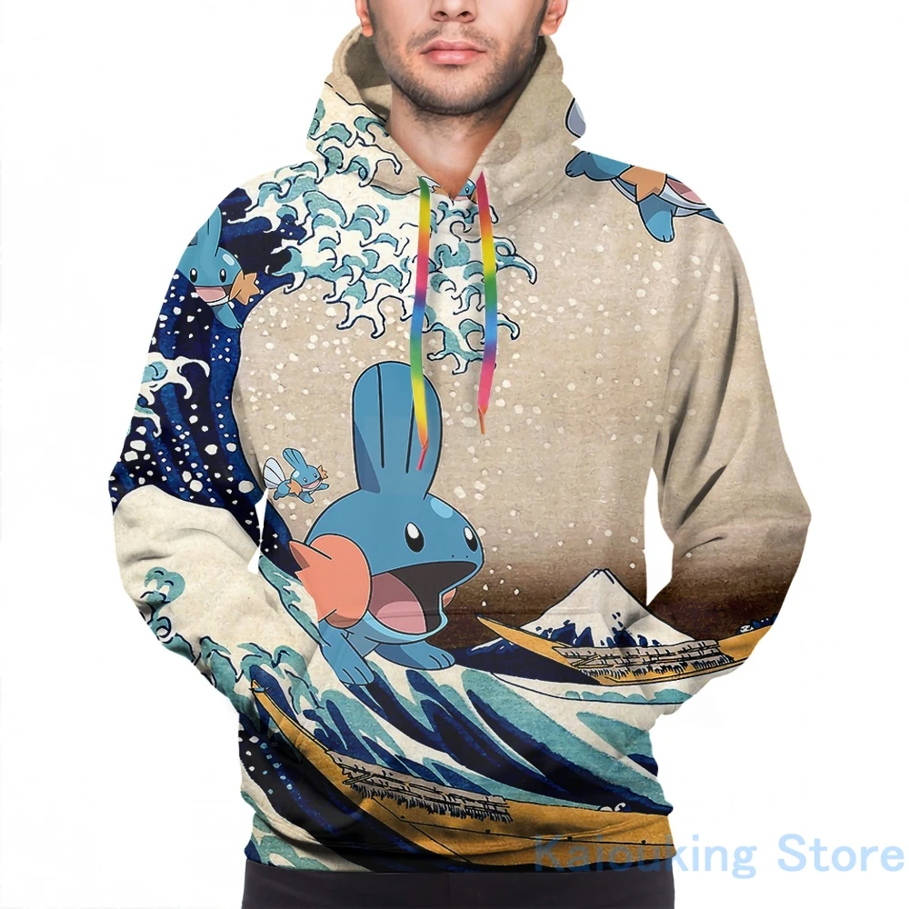 Mens Hoodies Sweatshirt for women funny Mudkip Wave print Casual hoodie Streatwear