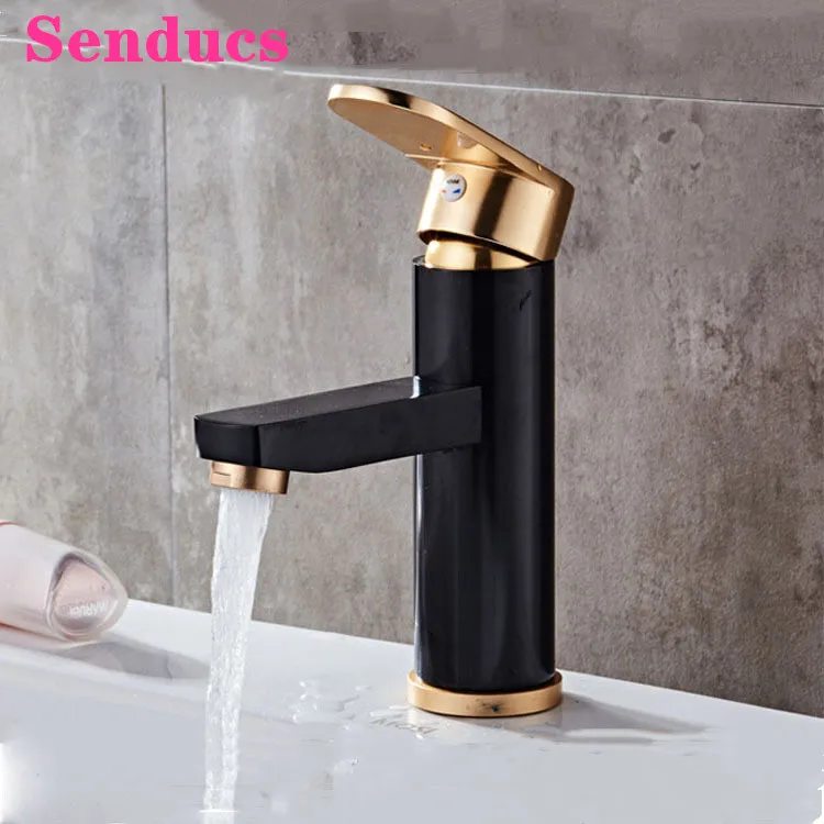 

Bathroom Faucets Quality Space Aluminum Basin Sink Mixer Tap Single Handle Hot Cold Bathroom Tap Black Gold Basin Mixer Faucets