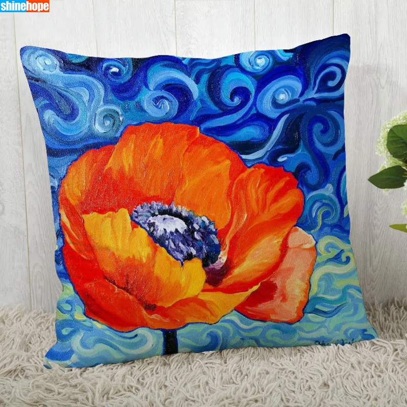 Poppy Flowers Pillow Cover Customize Pillowcase Modern Home Decorative Pillow Case For Living Room 45X45cm,40X40cm A2020.7.2