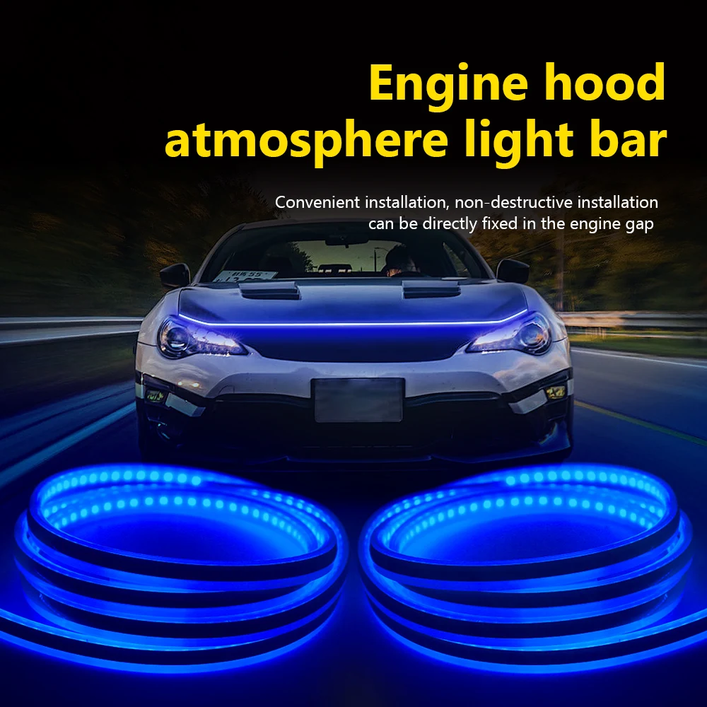 Car Hood Daytime Running Light Strip Exterior Parts Flexible LED Auto Decorative Atmosphere Lamp Ambient Backlight 12V Universal