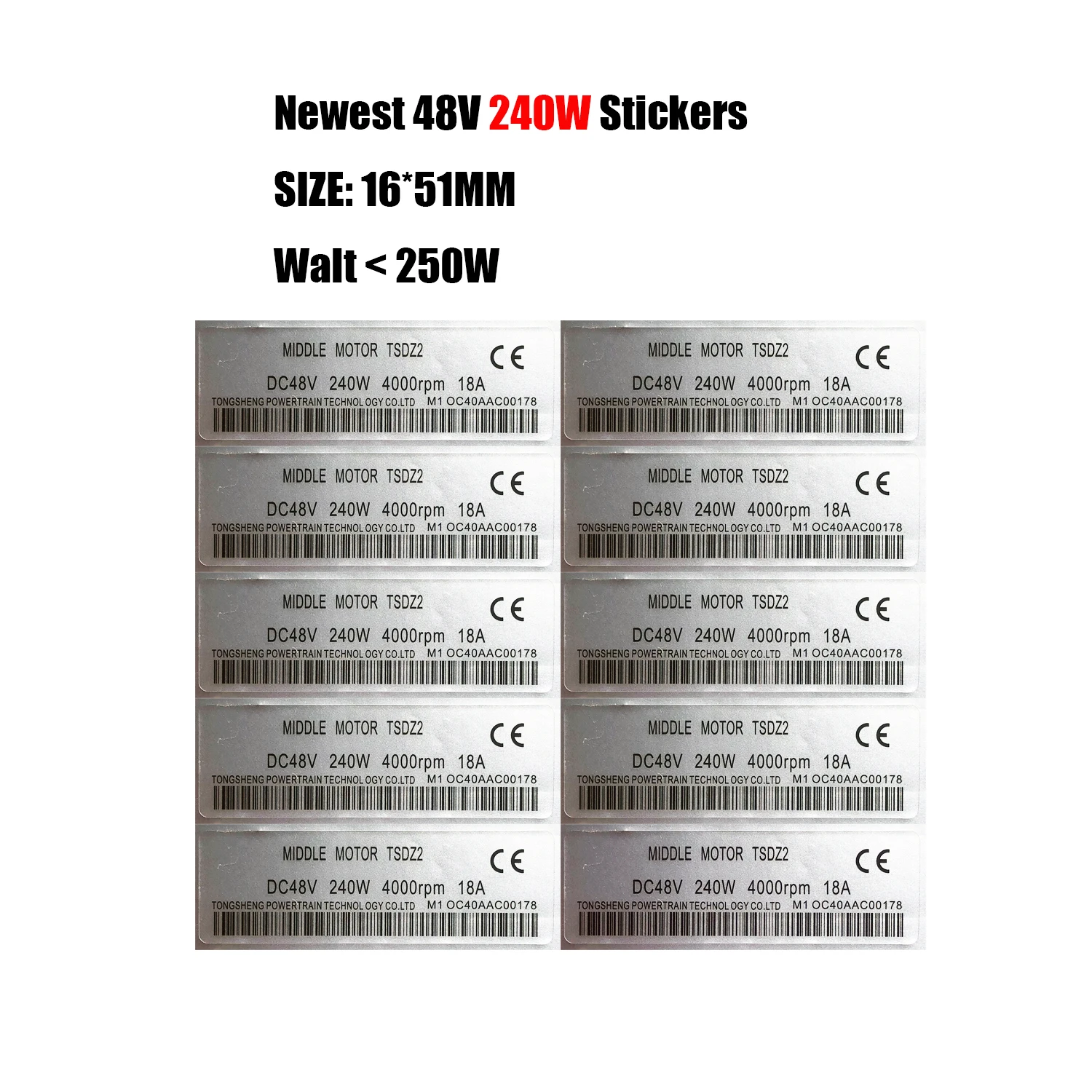 New Free Shipping 48V 240W Stickers Tongsheng mid motor  10/20 PCS/LOT eBike Conversion Kit Sticker for Tongsheng TDZ2