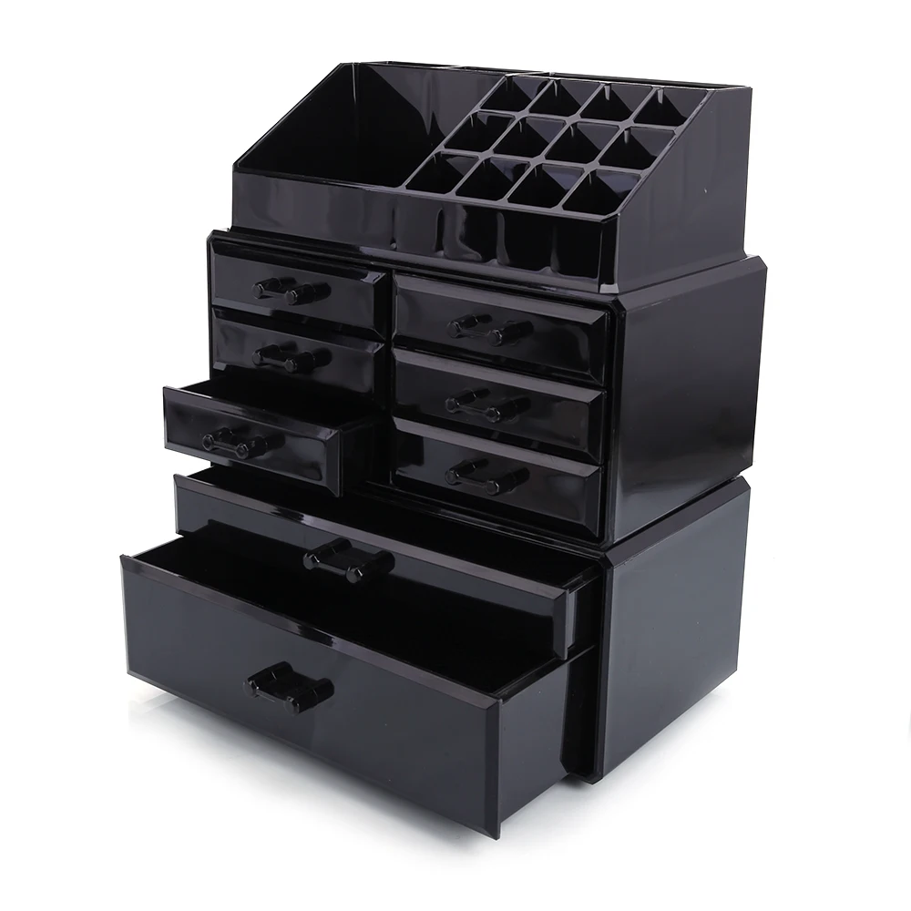 Plastic Cosmetics Storage Rack without Transparent 6 Small & 2 Large Drawers Black