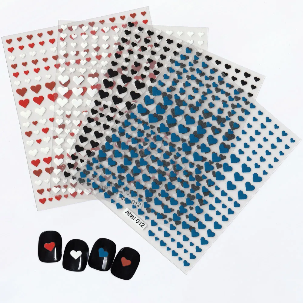 1Pc Nail Heart Back Glue Sticker 42 Designs Tessellated,Klein,Rainbow,Bear,Panda,Checker For Nails Decorations Adhesive Stickers