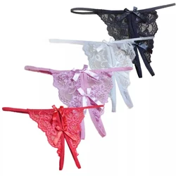 Sexy panties 4 Colors Lace Solid Bow Low Waist Sexy String Underwear Underclothes Open G String Thong Sexy Hollow Panties