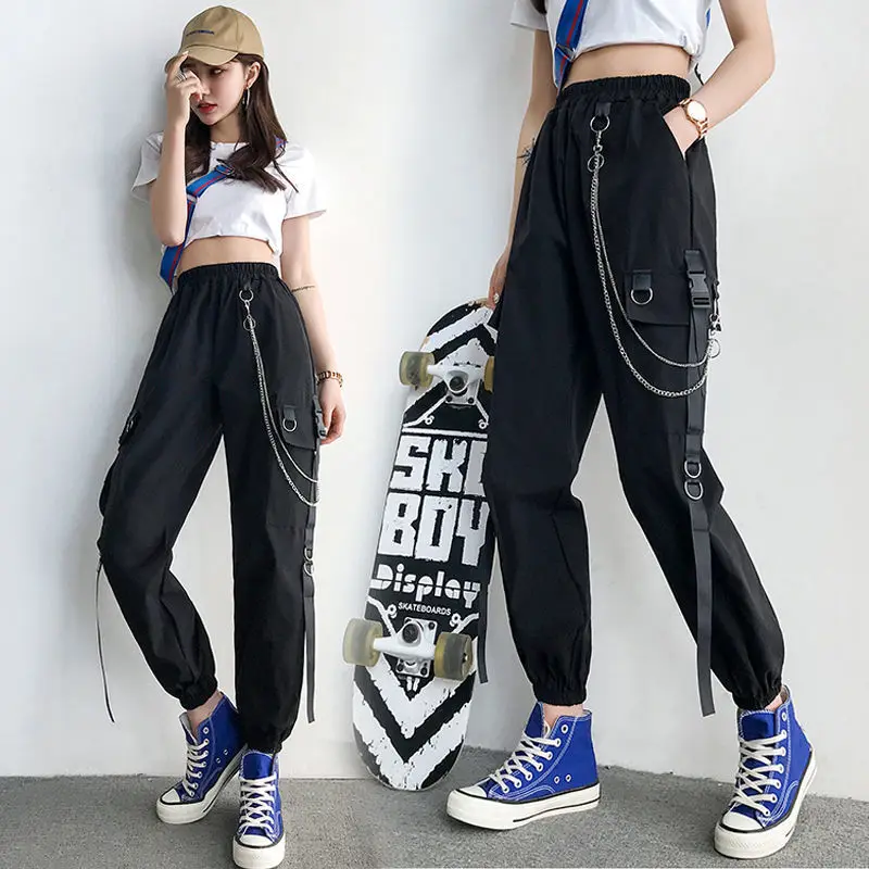 

Handsome Ankle Banded Pants Cargo Pants Women Thin 2020 Fall Hip Hop Harajuku Style High Waist Loose Straight Harlan Harem Pants