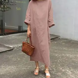 Stylish Solid Maxi Dress Women's Spring Sundress ZANZEA 2023 Casual Long Sleeve Baggy Vestidos Female O Neck Robe Oversized