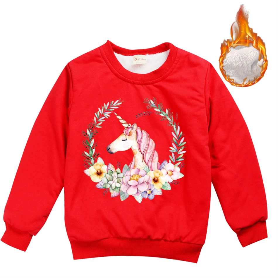 

Winter 2-13Y Children 10 Color Fleece Warm Sweatshirt Boy Girl Cartoon Unicorn Flower Print Thick Outwear Coat Kids Fashion Tops