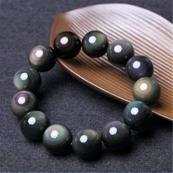 Natural Obsidian Bracelet Women Natural Black Energy Stone AAAAA Rainbow Eye Healing Prayer Balance Wrist Bracelet Men Jewelry