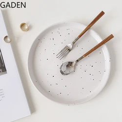 Round 8 Inch Ceramic Dinner Plate Living Room Table Decoration Black and White Ink Dot Plate Nordic Household Tableware Dish