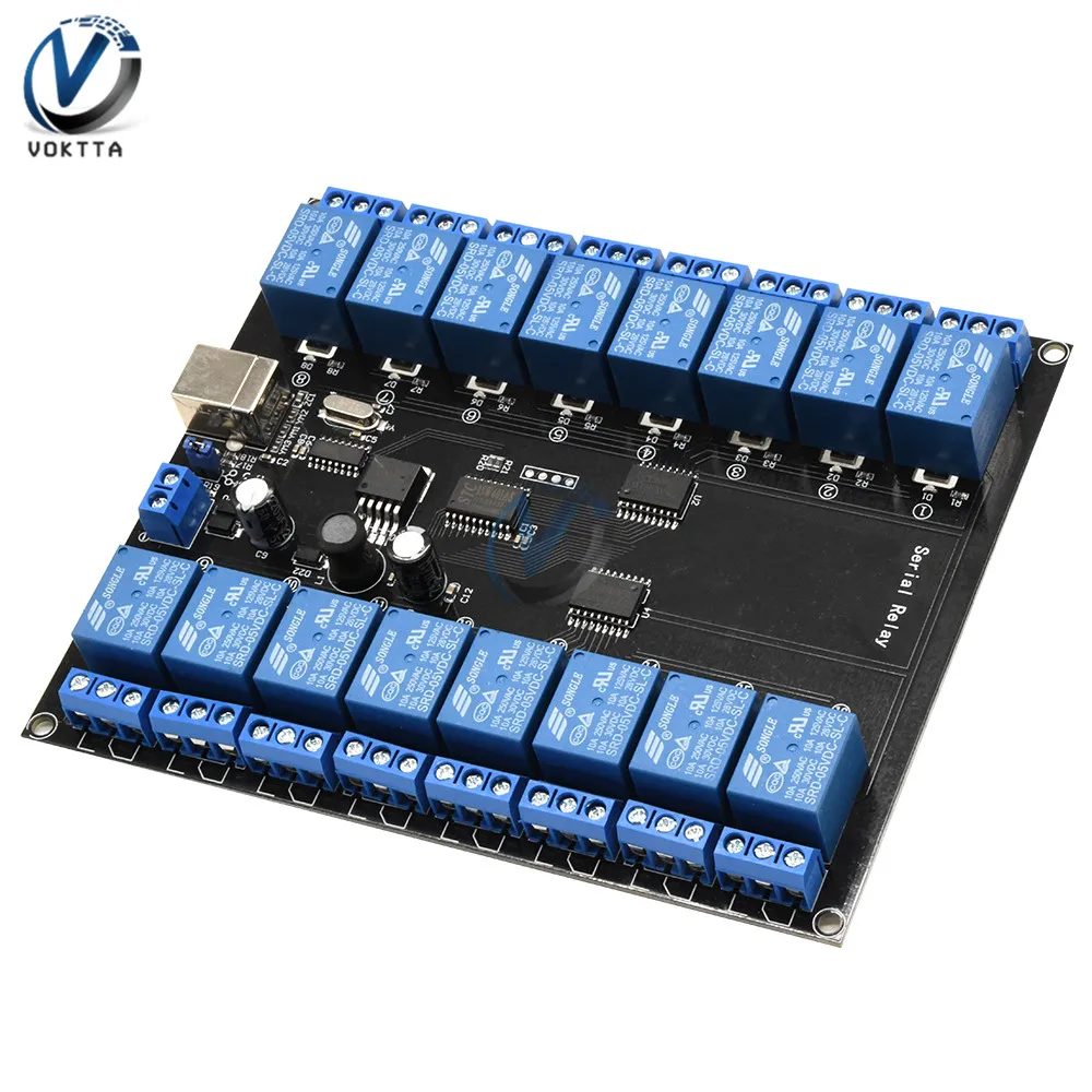 DC 7V-38V 16 Channel 16 CH Serial Relay Module 10A 250V Load USB Power Supply Development Board Relay Module Usb Relay Board