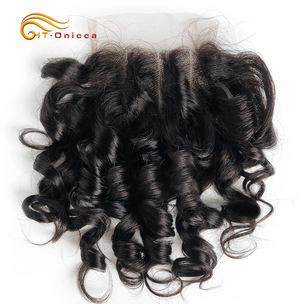 Brazilian Curly Closure 4x4 Three Part Pre Plucked 100% Human Hair Closure Color 1B/27/4/30/33/99J Remy Hair