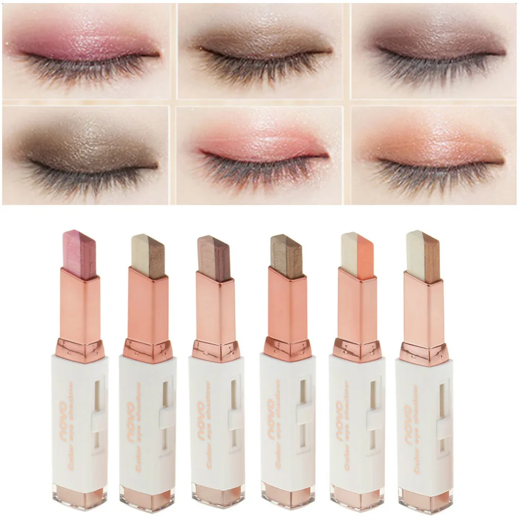 Two-tone Eyeshadow Lazy Eyeshadow Stick Easy To Color Velvet Shimmer Eyeshadow Waterproof Lasting Makeup 6 Colors Cosmetic