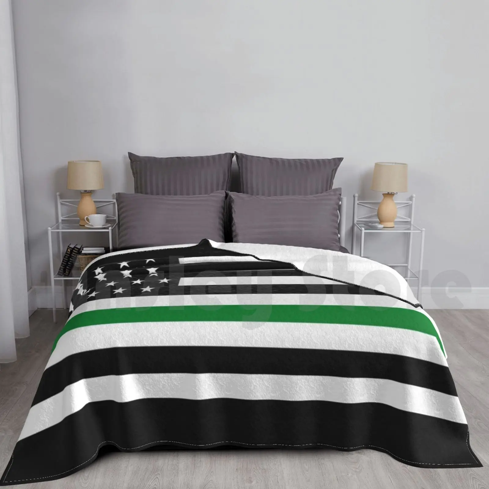 Usa Thin Green Line / Military Service Flag Blanket Super Soft Warm Light Thin Usa Military Patriot Patriotic Murica