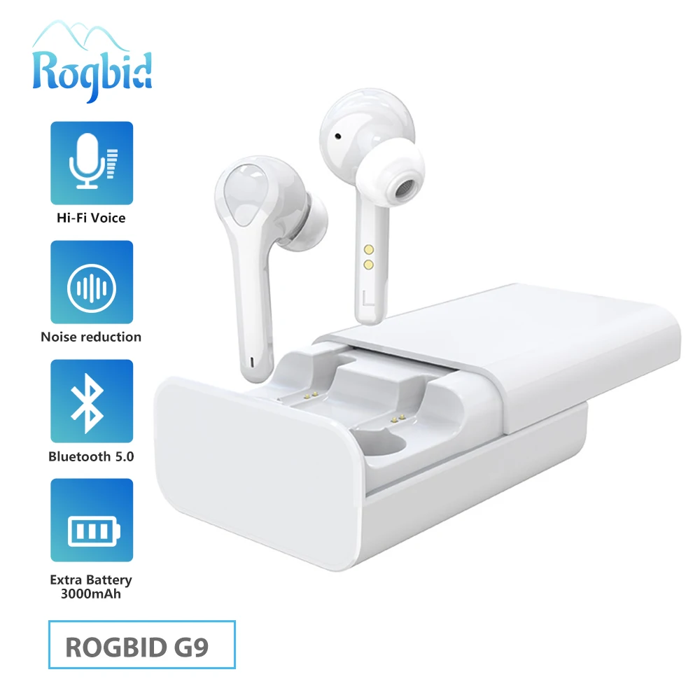 Rogbid G9 Earphone TWS Wireless Bluetooth Headphones Stereo Earbuds Headset With 3000mAh Charging Box For Xiaomi Android iOS