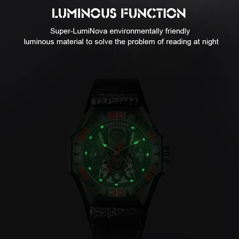 Reef Tiger Mens Orologi Militari Orologio Automatico da Uomo Orologio da Polso Meccanico Diving 200M Impermeabile Scheletro Zaffiro Specchio