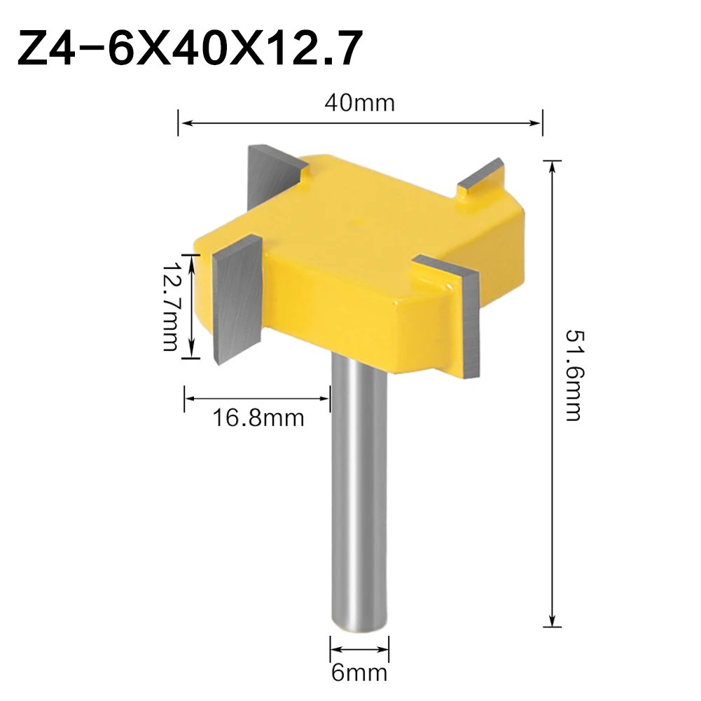 Tipo T Slotting Cutter, Ferramenta para Madeira, Bits para Madeira, Industrial Grade, Fresa, 4 Edge, Haste, 6mm, 8mm, 12mm, 1Pc