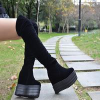 New women's boots 14cm thick bottom increased knee boots autumn and winter slopes with nightclub boots