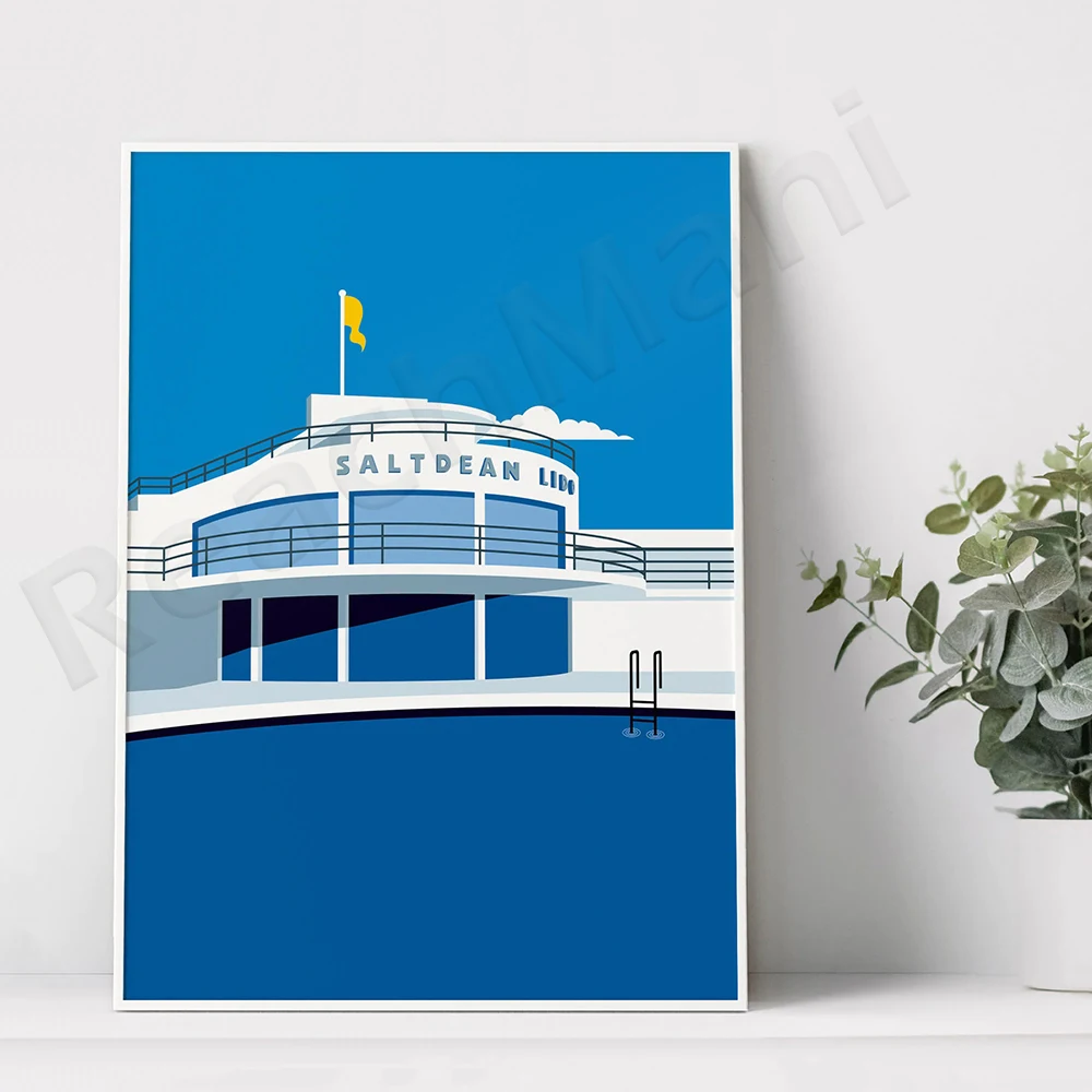 Saltdean lido poster print, Brighton poster, Coastal print, Modern wall decor, Art deco wall art