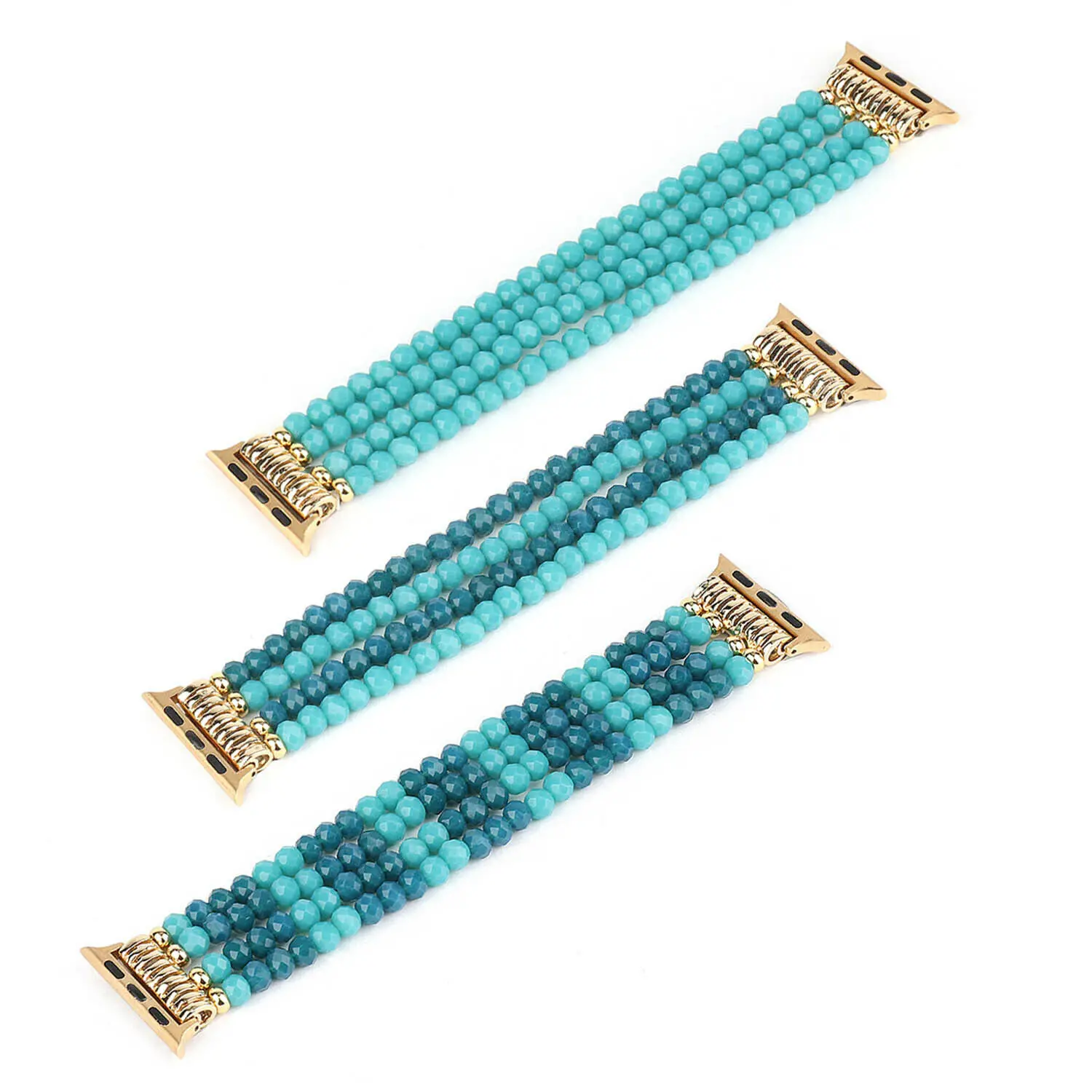 Blue Turquoise Beads Bangle Strap For Apple Watch Band 40mm 42mm 38mm 44mm Elastic Bracelet For iWatch Series 1 2 3 4 5 6 SE