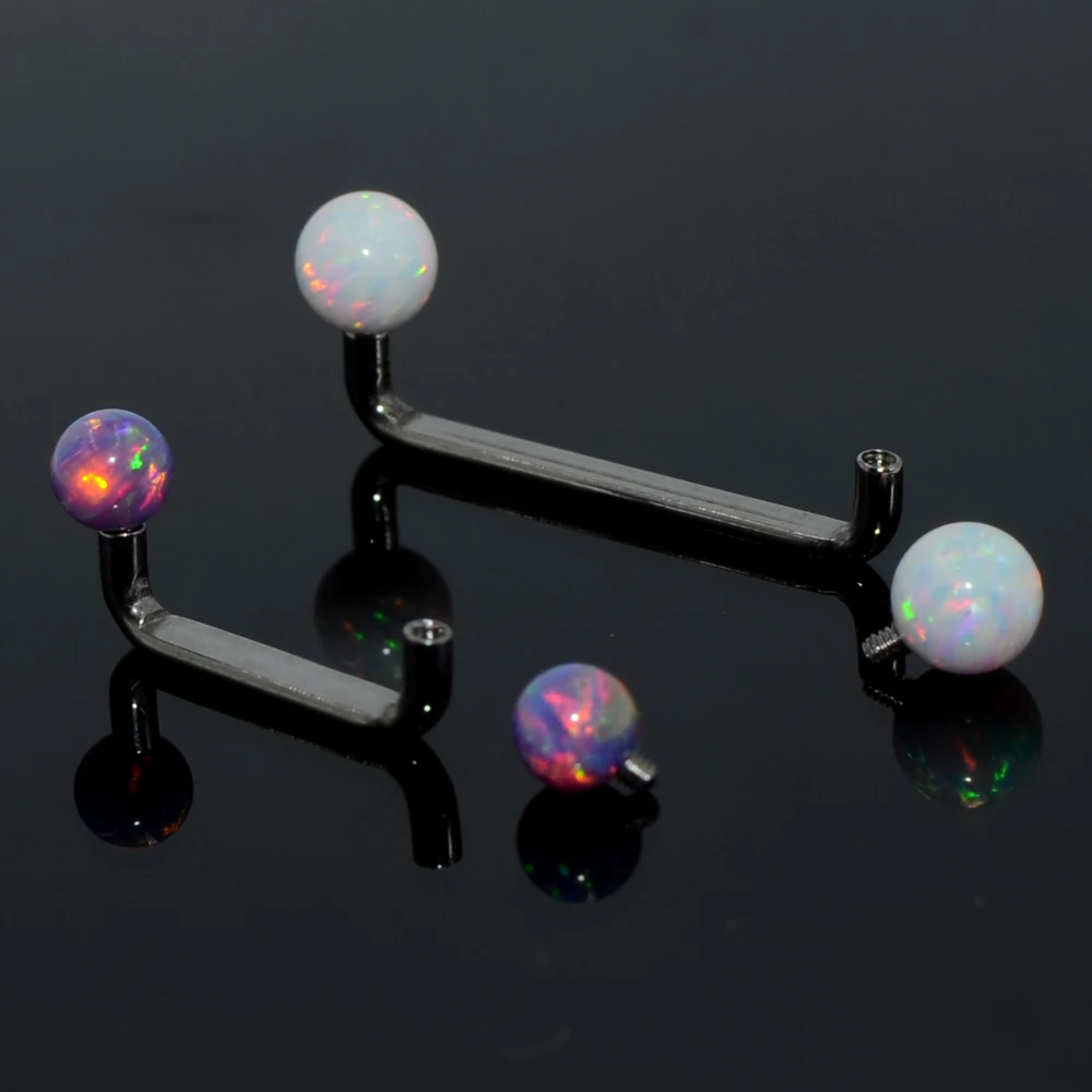 1PC G23 Titanium&Opal Round Ball Surface Internally Thread Barbell Piercing 14G steel Micro Dermal Anchor PiercinngJewelry image 5