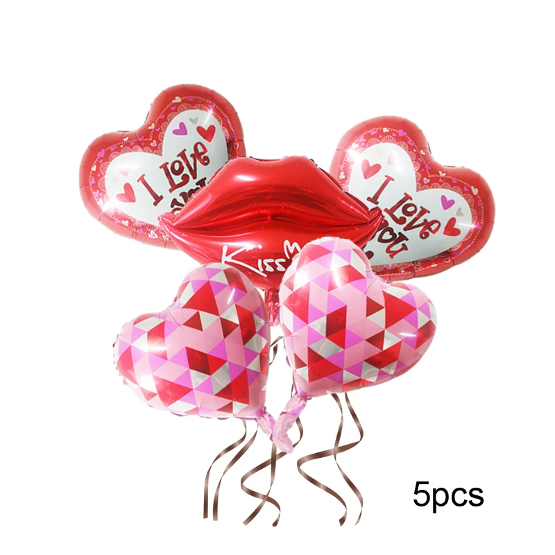 5pcs wedding heart balloons Lips foil ballons  18 inch red I love you Roses globos loving Confession ballons party decoretions