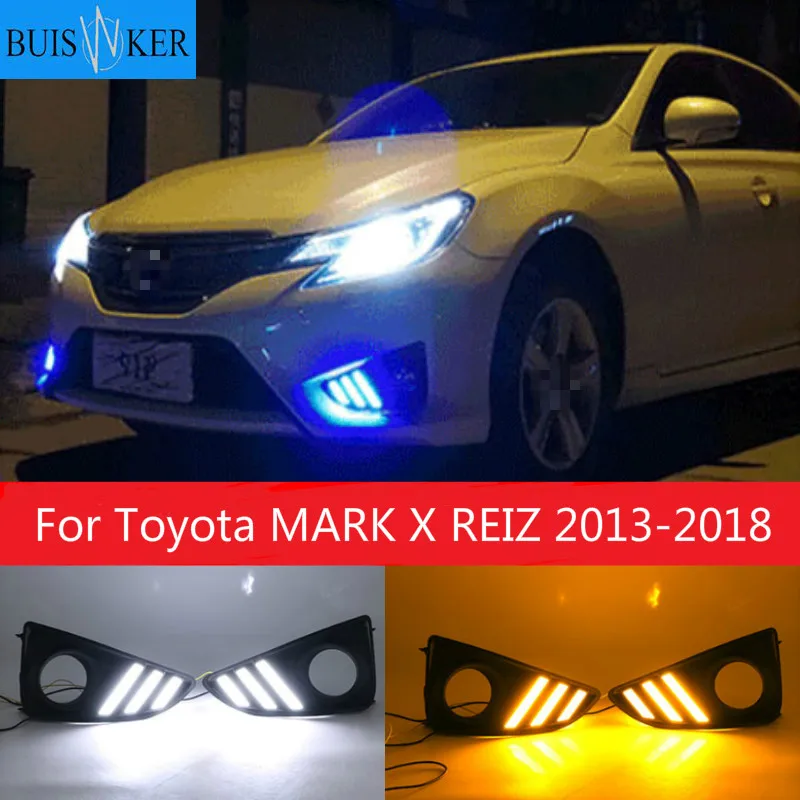 

1Pair DRL For Toyota MARK X REIZ 2013-2018 LED DRL Daytime Running Light With Turn Signal Fog Lamp