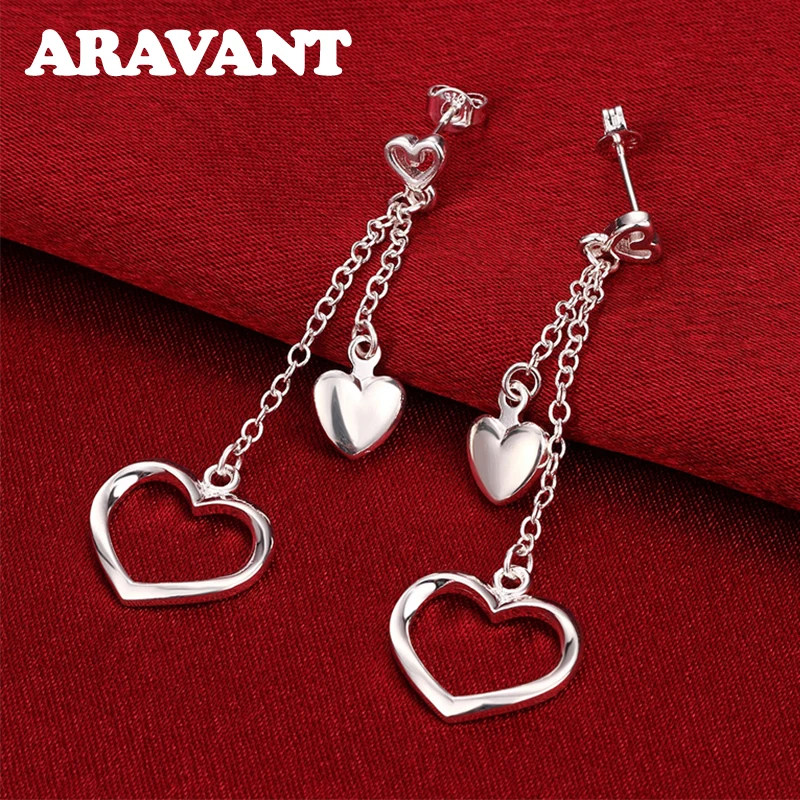 Aravant 2024 New Arrival 925 Silver Heart Long Chain Drop Earrings For Women Wedding Jewelry