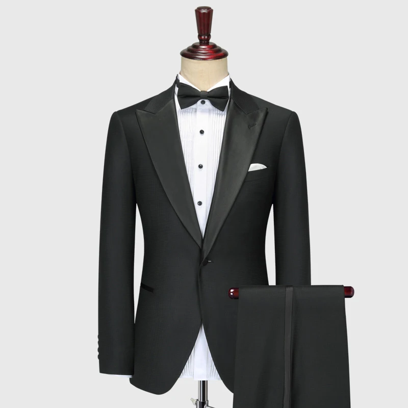 91.8% Wool 5.9% Silk Black Suits Set For Wedding Groom Dress Single Button Slim Style 2021New Arrivals Autumn Spring Clothing