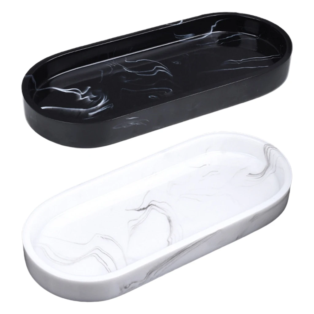 Marble Pattern Resin Bathtub Tray Plate Dresser Rectangular for Jewelry Tissues Cosmetic Towel Home Decoration