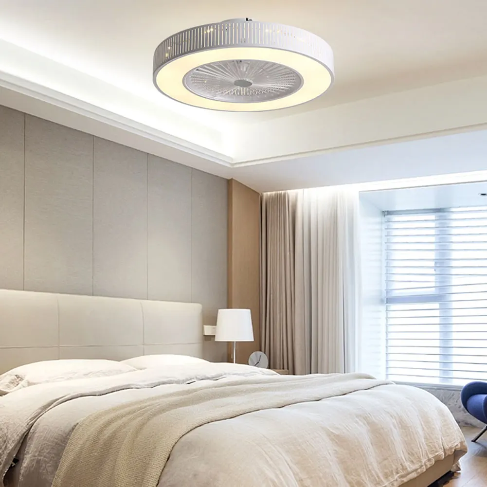 OUKANING LED Ceiling Fan Lamp W/ Timing function, 3 Color Temperature Dimmable 3 Wind Speed Light Fixture for Bedroom