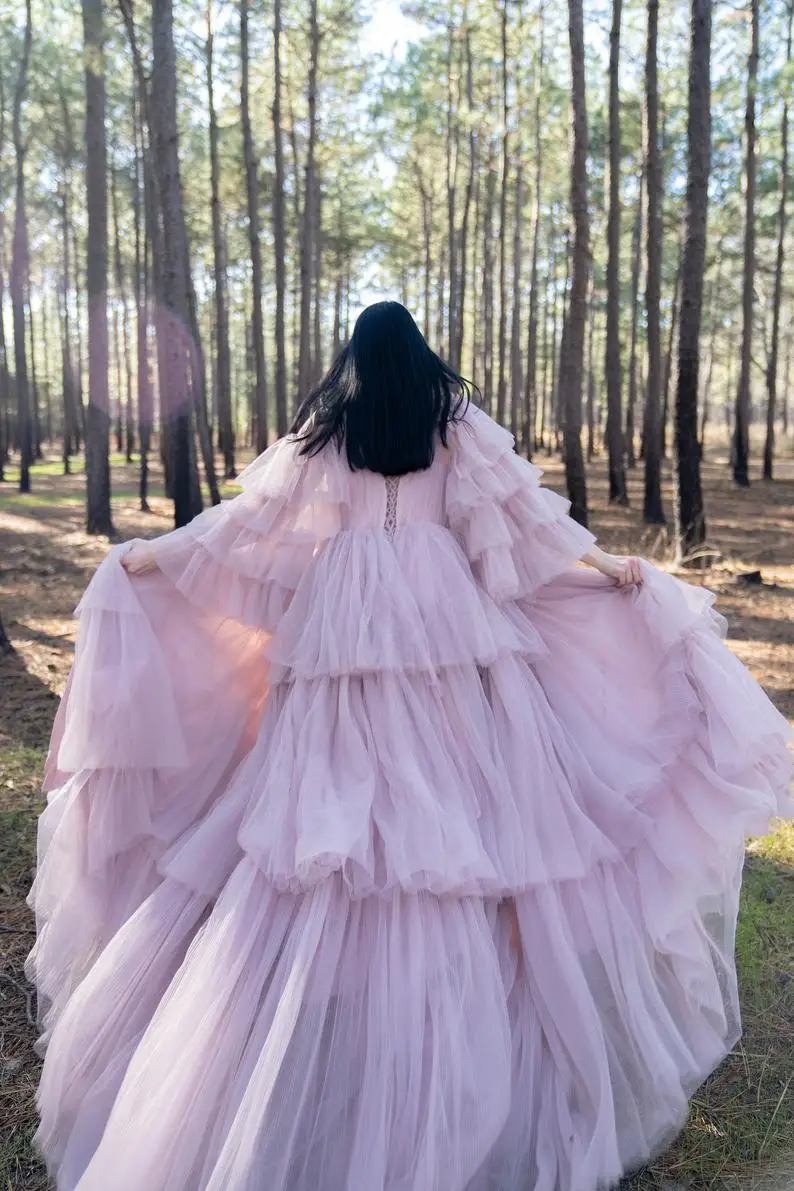 Robes de maternité en Tulle pelucheux pour mariée, sur mesure, à lacets dans le dos, Robes de soirée pour femmes enceintes, séance Photo, peignoir de fête d'anniversaire